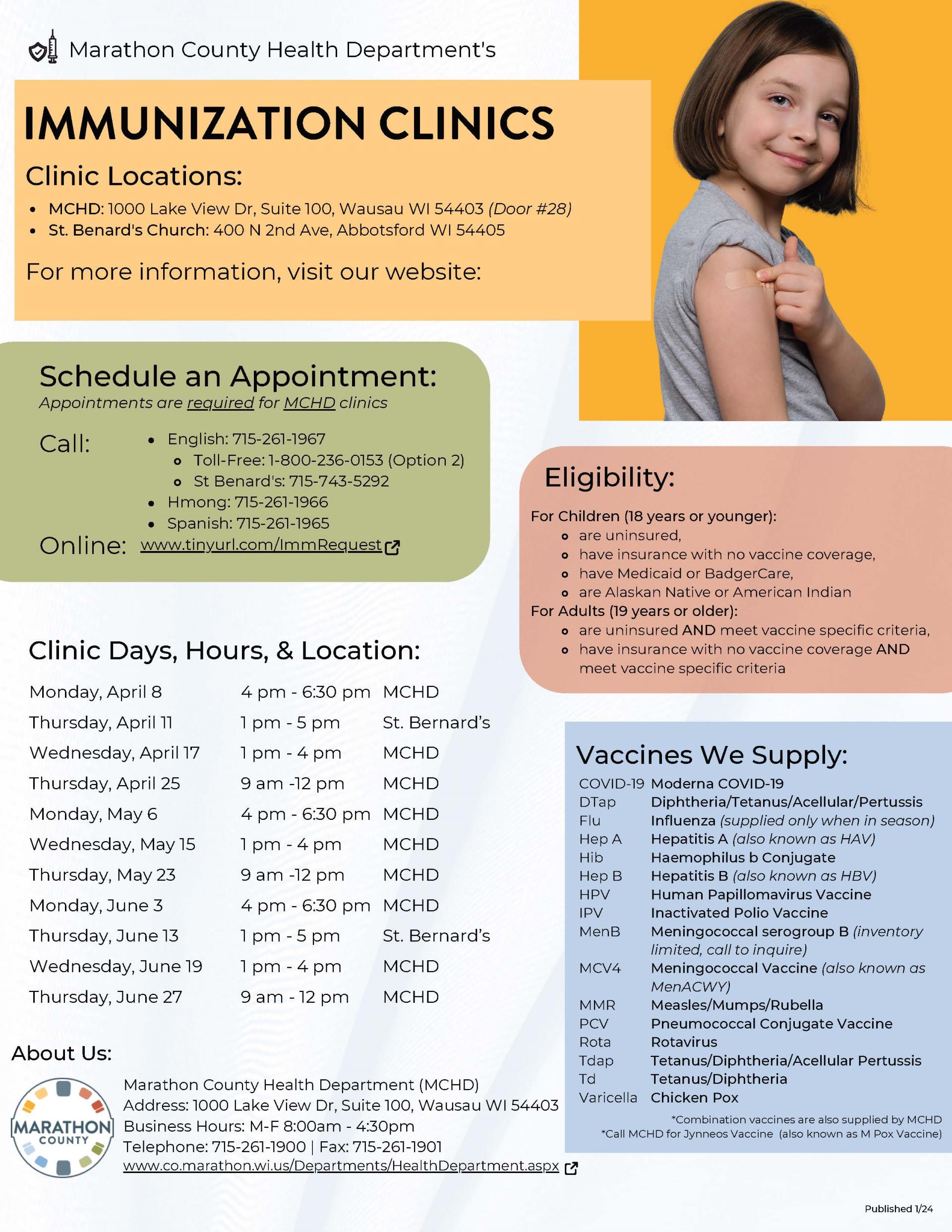 Immunization schedule - click links below to read.